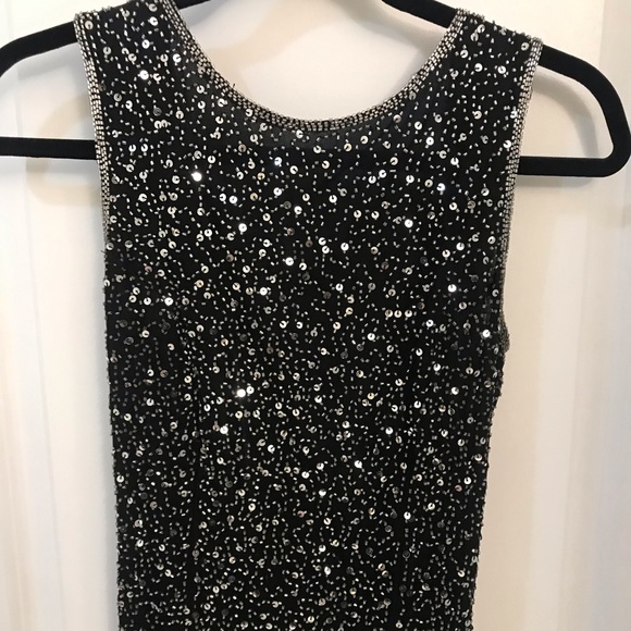Vintage Black Beaded Backless Dress Front Slit - Picture 6 of 7